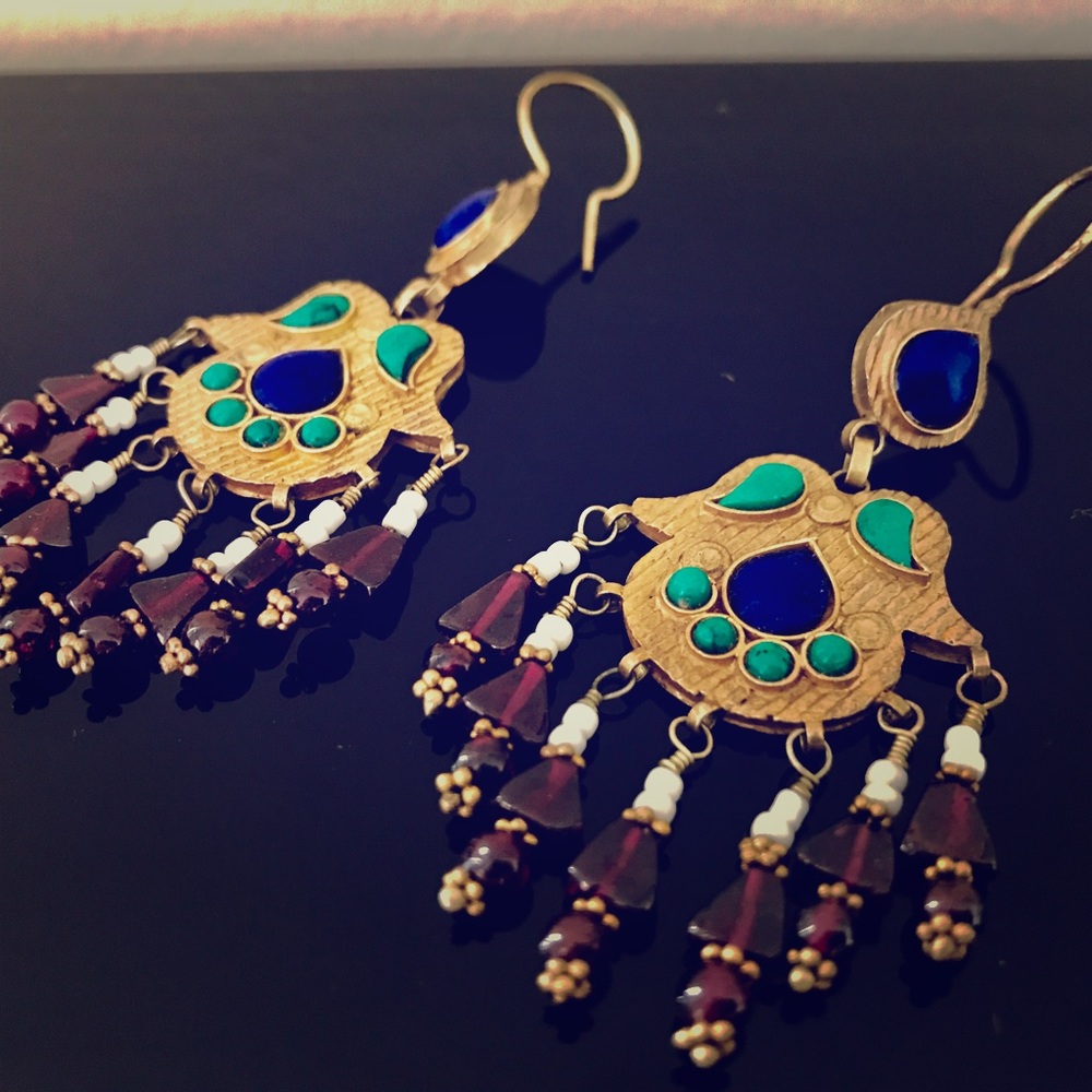 Drop earrings with turquoise and lapis