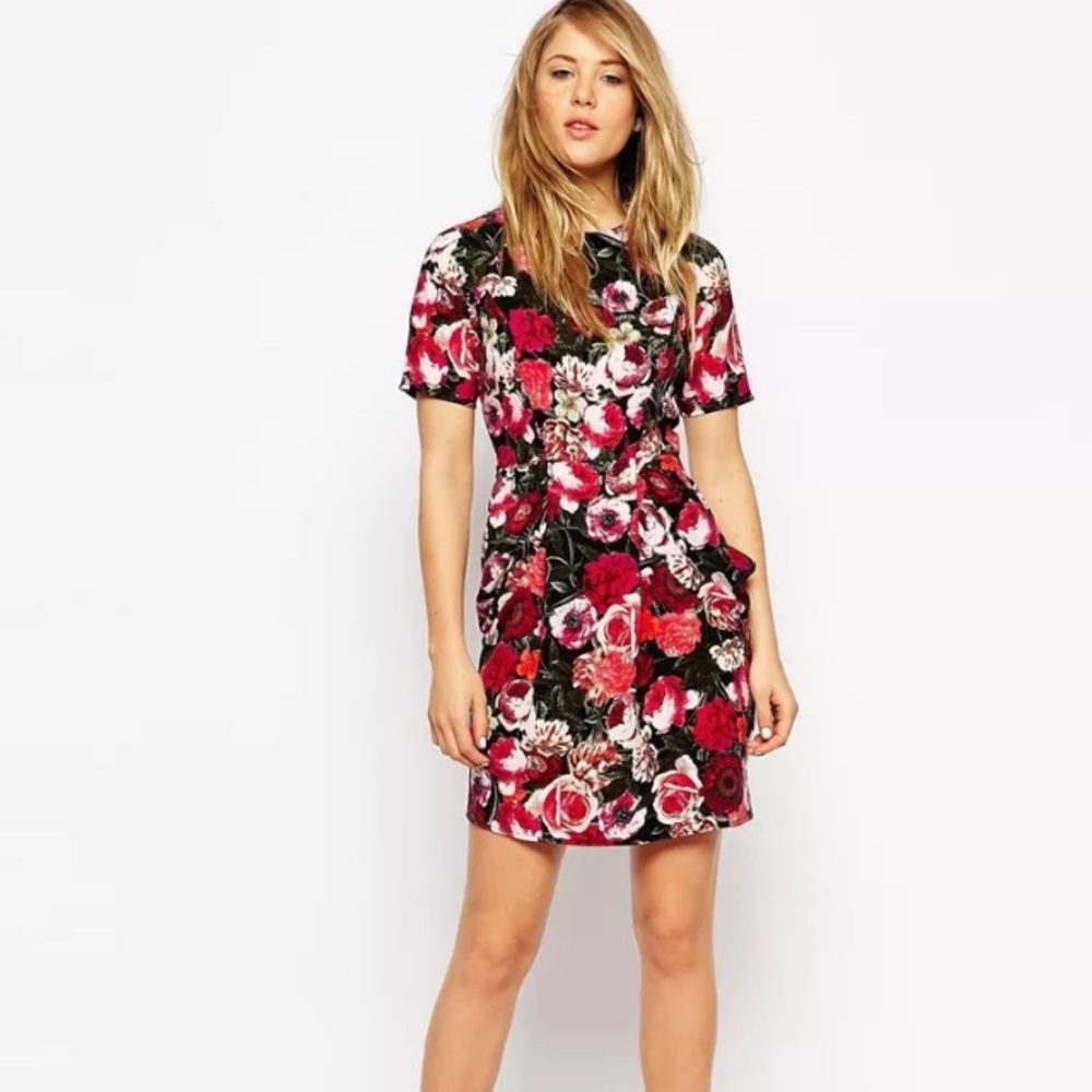 ASOS Rose Print Drape Dress with Pockets