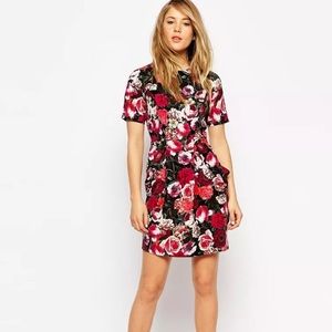 ASOS Rose Print Drape Dress with Pockets