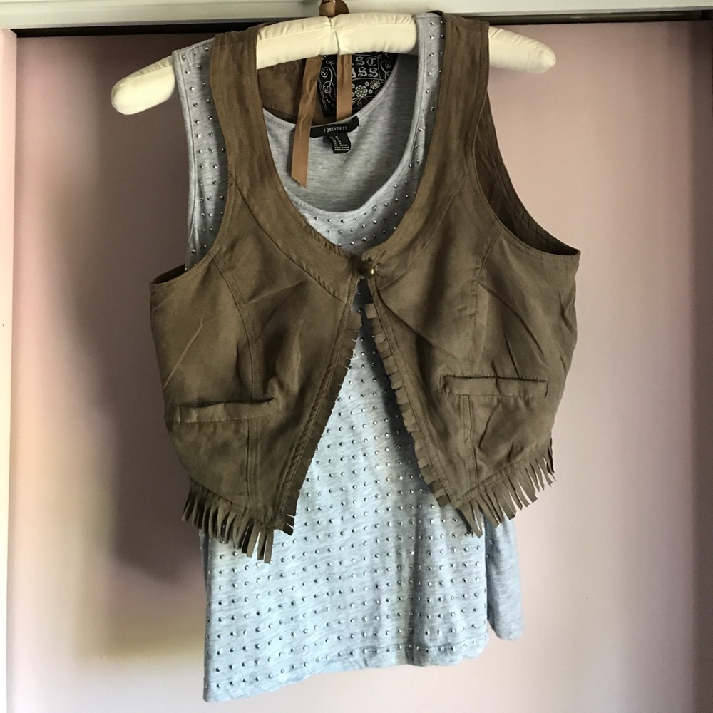 Brown fringe vest