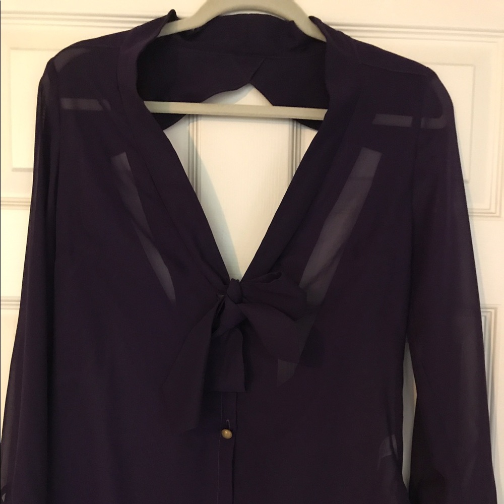 Boulee purple sheer pussy bow blouse Medium