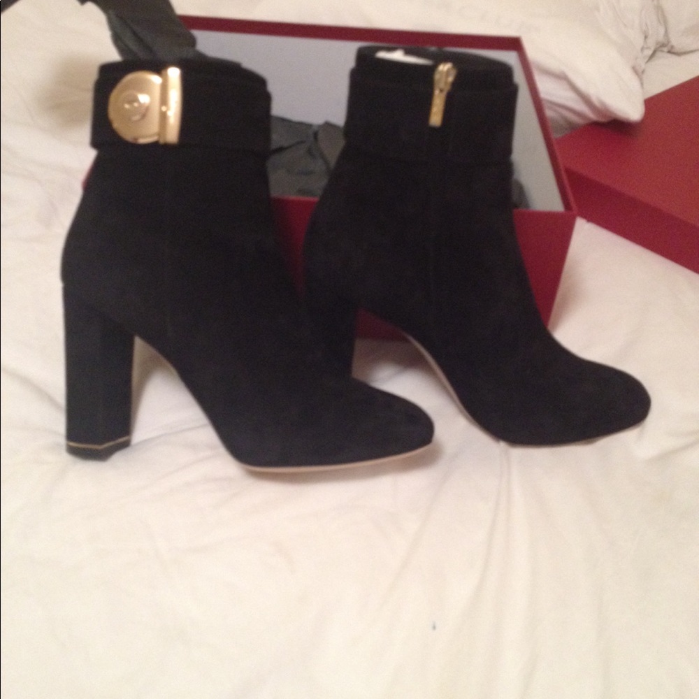 NEW Salvatore Ferragamo black suede booties