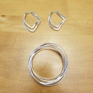 Premier Designs silver hoop earrings and bangles