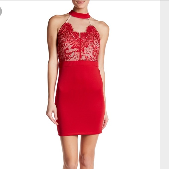 Trixxi Dresses & Skirts - 🆕 Trixxi Red Slim Scuba Lace Halter Dress - 13