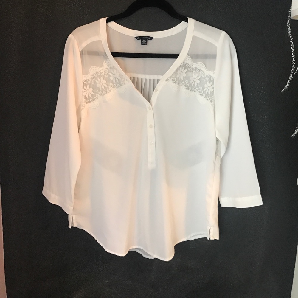 Silk White Lace Blouse AEO