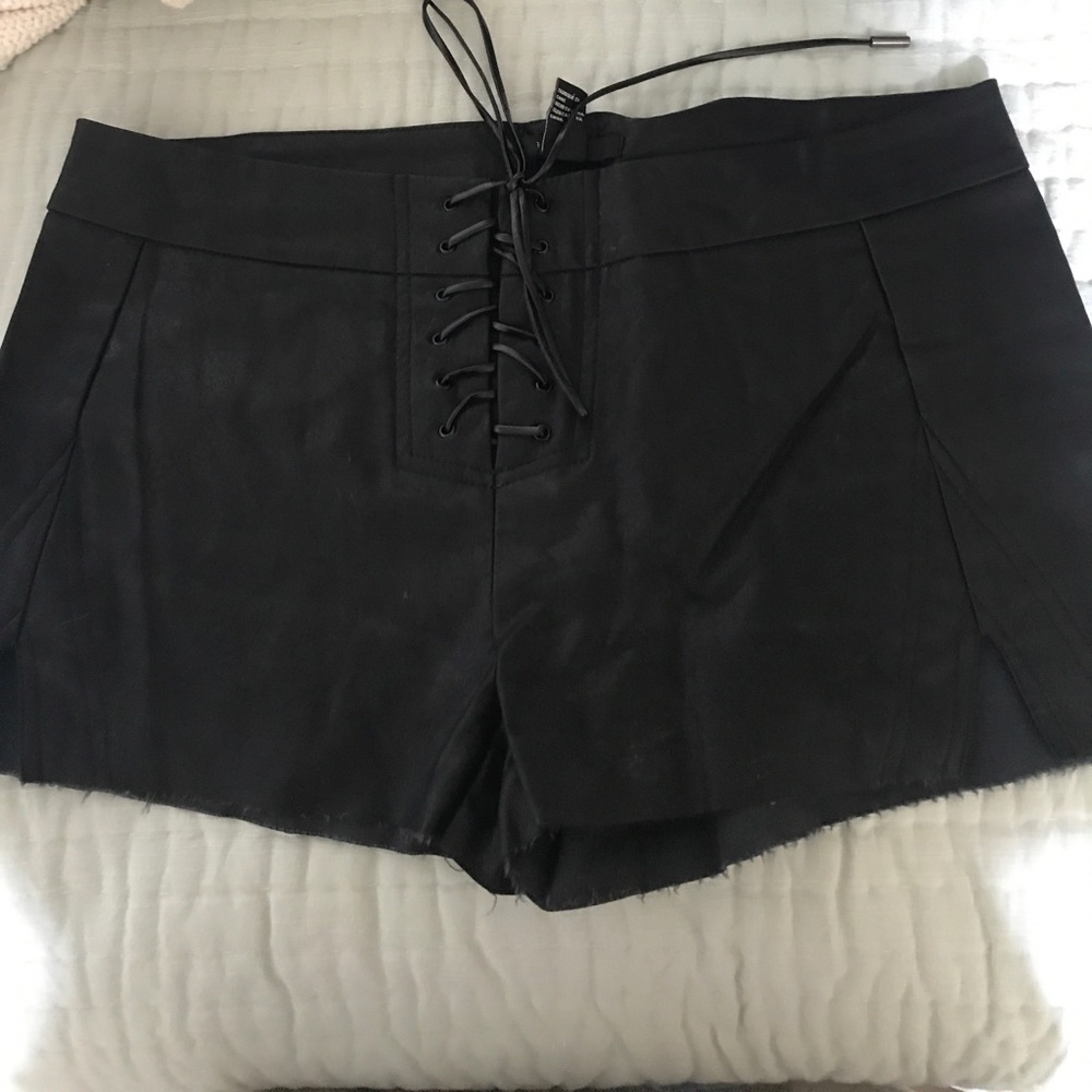 black lace up leather shorts
