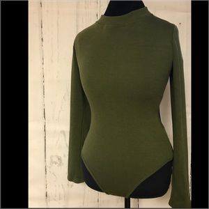 Olive Green comfy body suit. Gold buttons