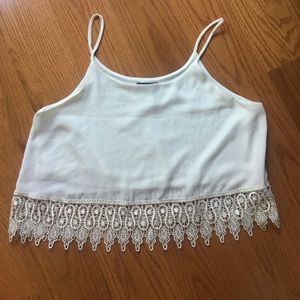 Lace bottom white flowy tank top