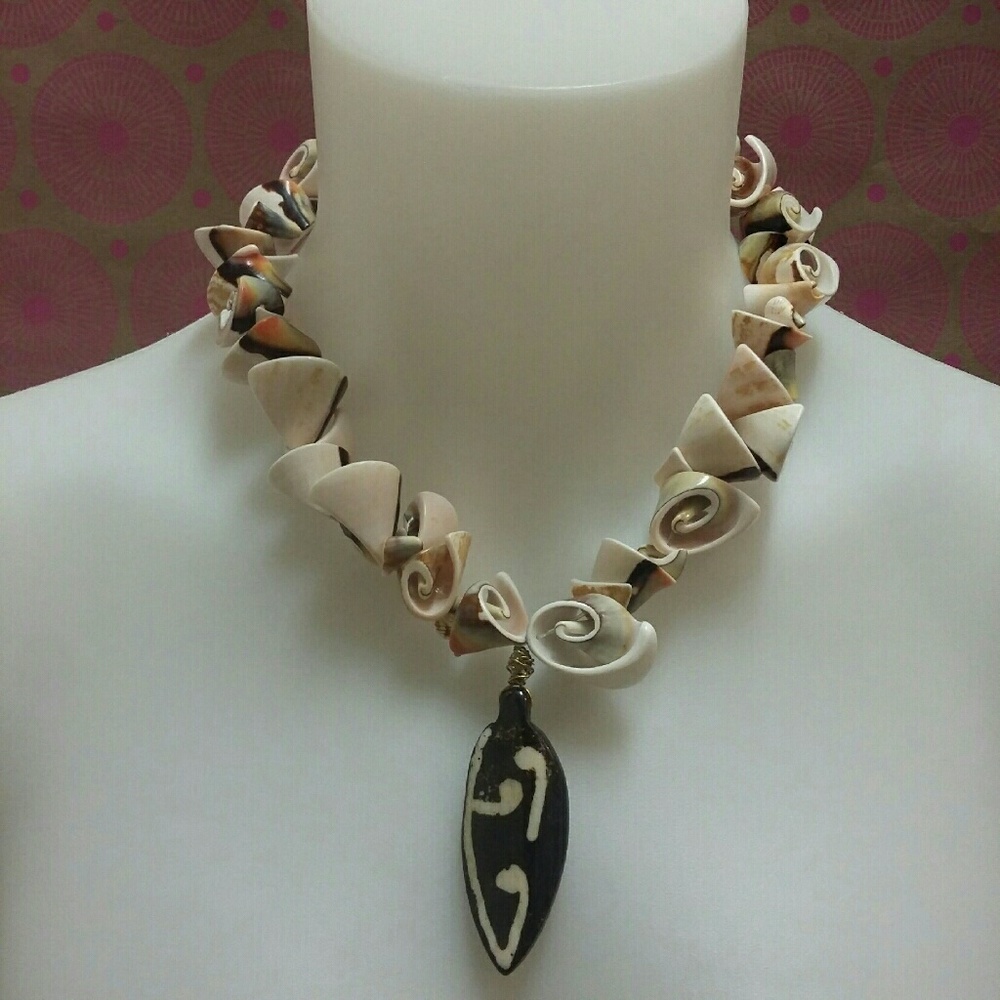 3 Custom made Shelled Choker with Tribal Charm