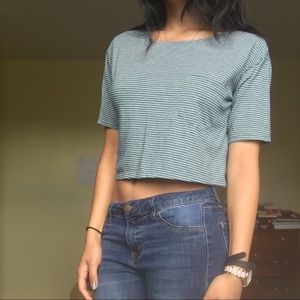 Teal Striped Crop Top
