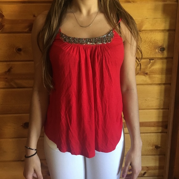Beaded top flowy red tank - Picture 1 of 2