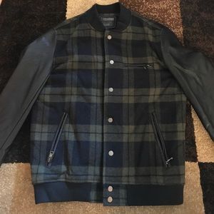 Black and Green wool and leather jacket