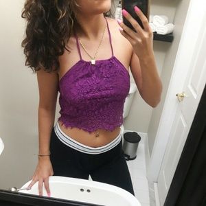 LA hearts Cropped Lacy Halter Top PRICE FIRM