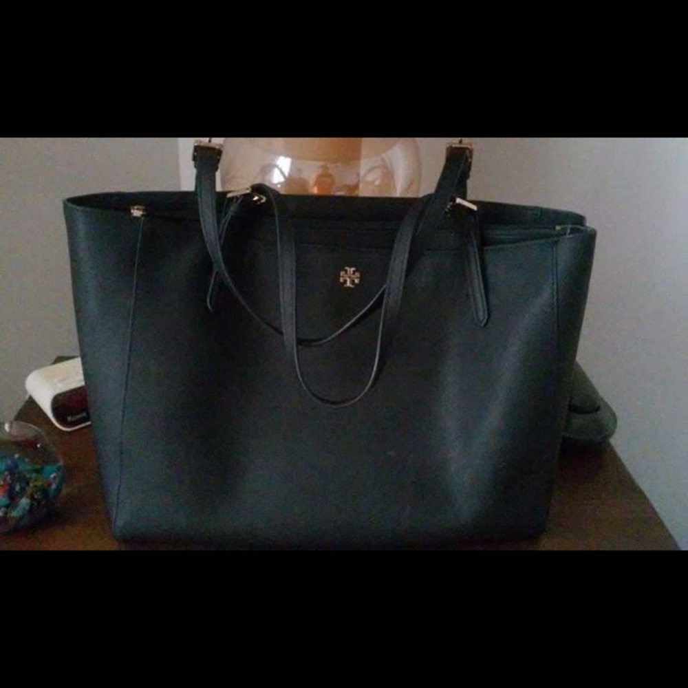 Navy blue tory burch buckle tote