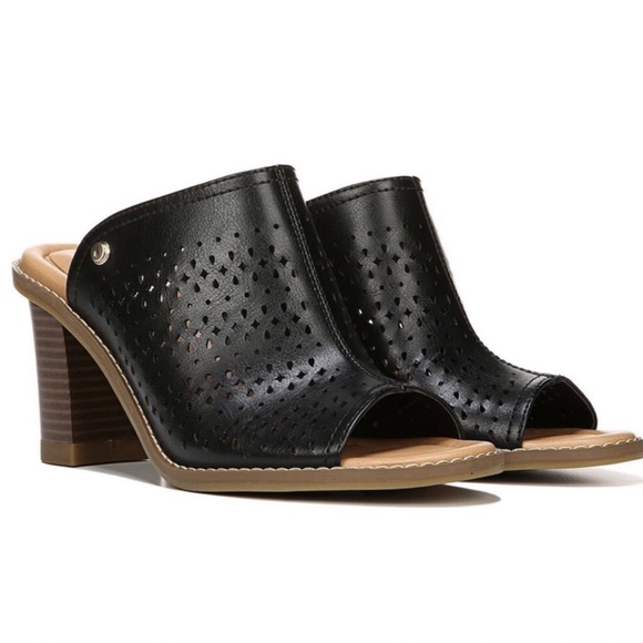 NIB Black Perforated Peep Toe Block Heel Mules - Picture 8 of 8