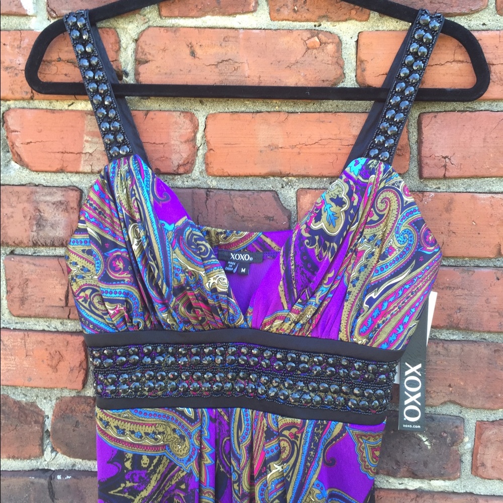 NWT 😍 purple paisley maxi beaded silk dress