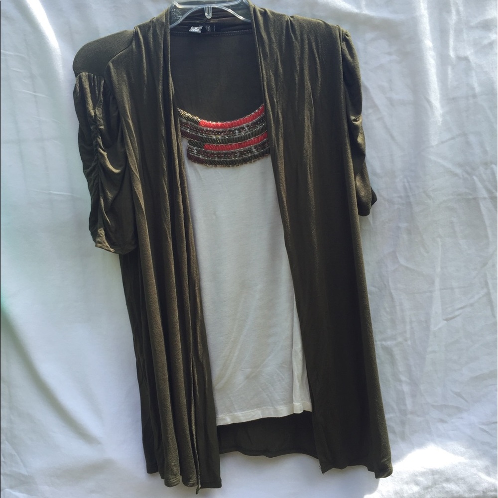 Olive Green and White Sweater with Shirt