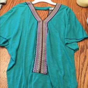 Green/blue blouse with tribal accents