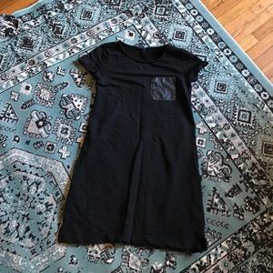 Black T-Shirt Dress with Faux Leather Pocket