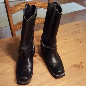 Black Harness Leather Motorcycle Boots 7