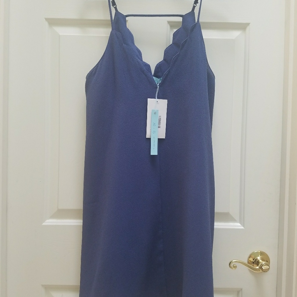 Brand new w. Tags blue scalloped neck dress