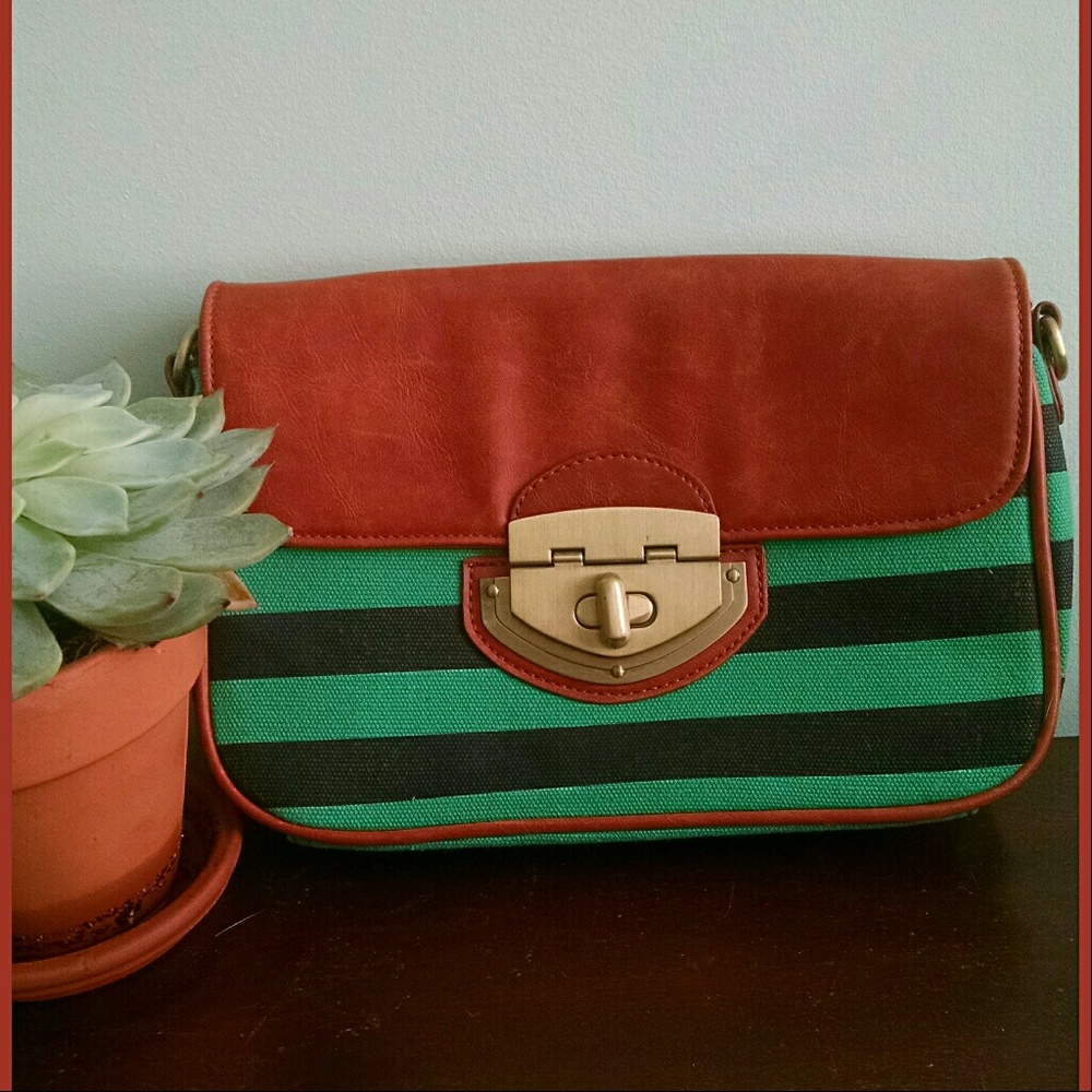 Green and Navy Striped Clutch