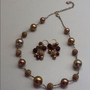 Amber and Gold Necklace/Earrings Set
