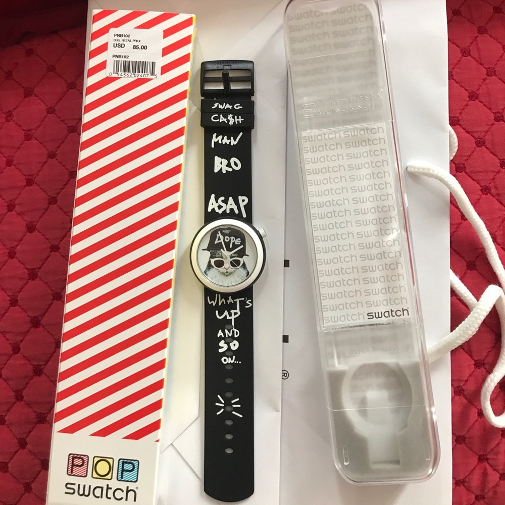 SWATCH watch POP edition black cool cat