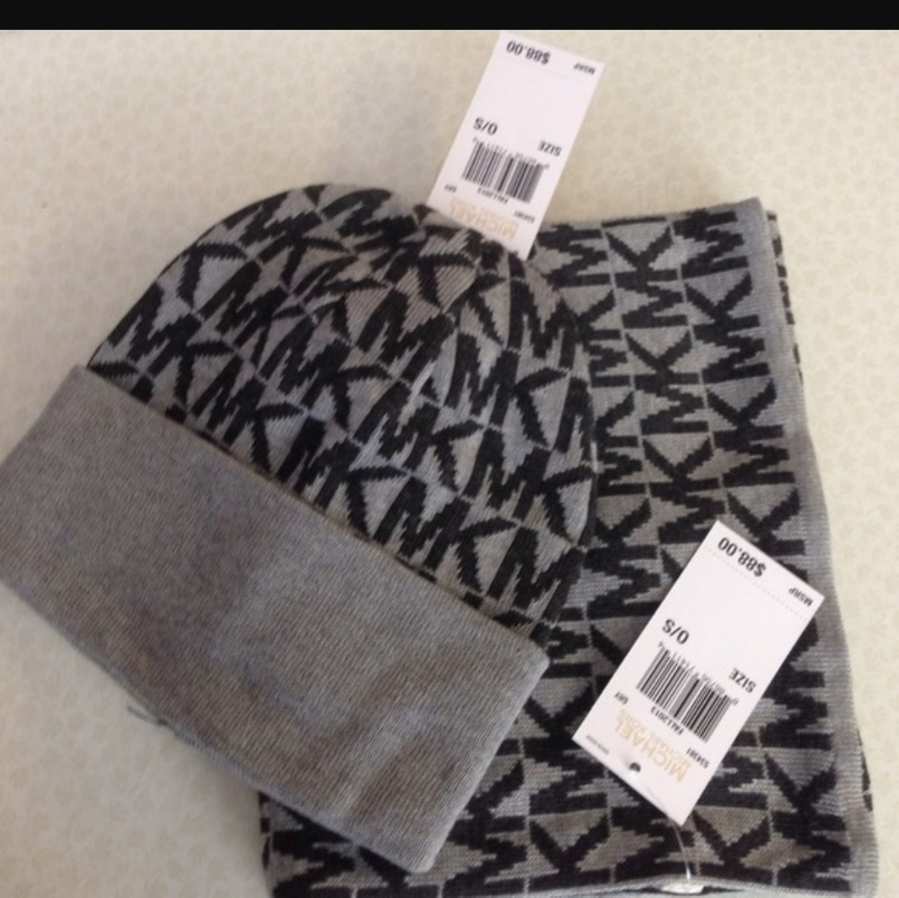 Grey Michael Kors hat and scarf