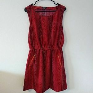 Red and Black Tribal Print Dress with Pockets