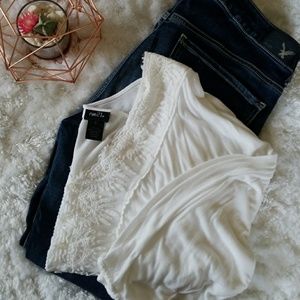 RUE21 Boho White Blouse w/Oversized Sleeves