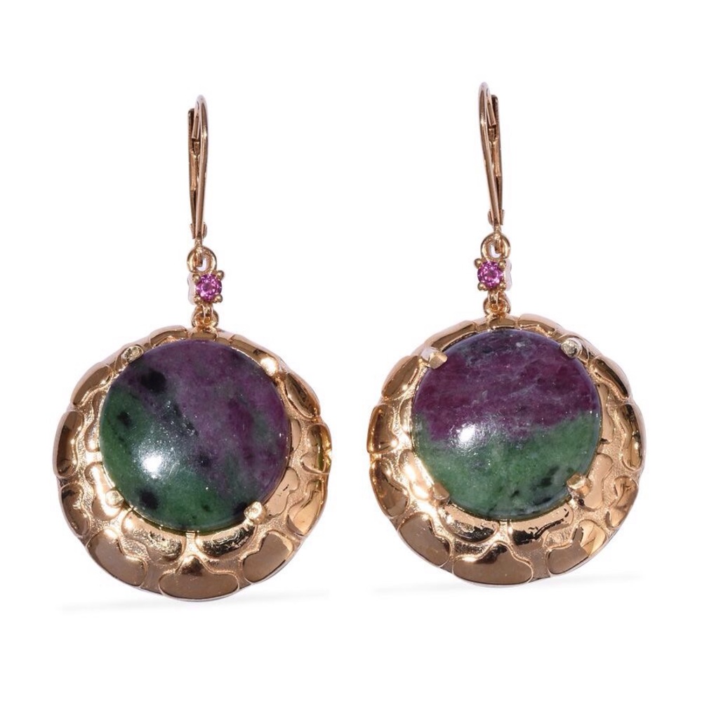 Ruby Zoisite, Garnet 14k YG over SS earrings