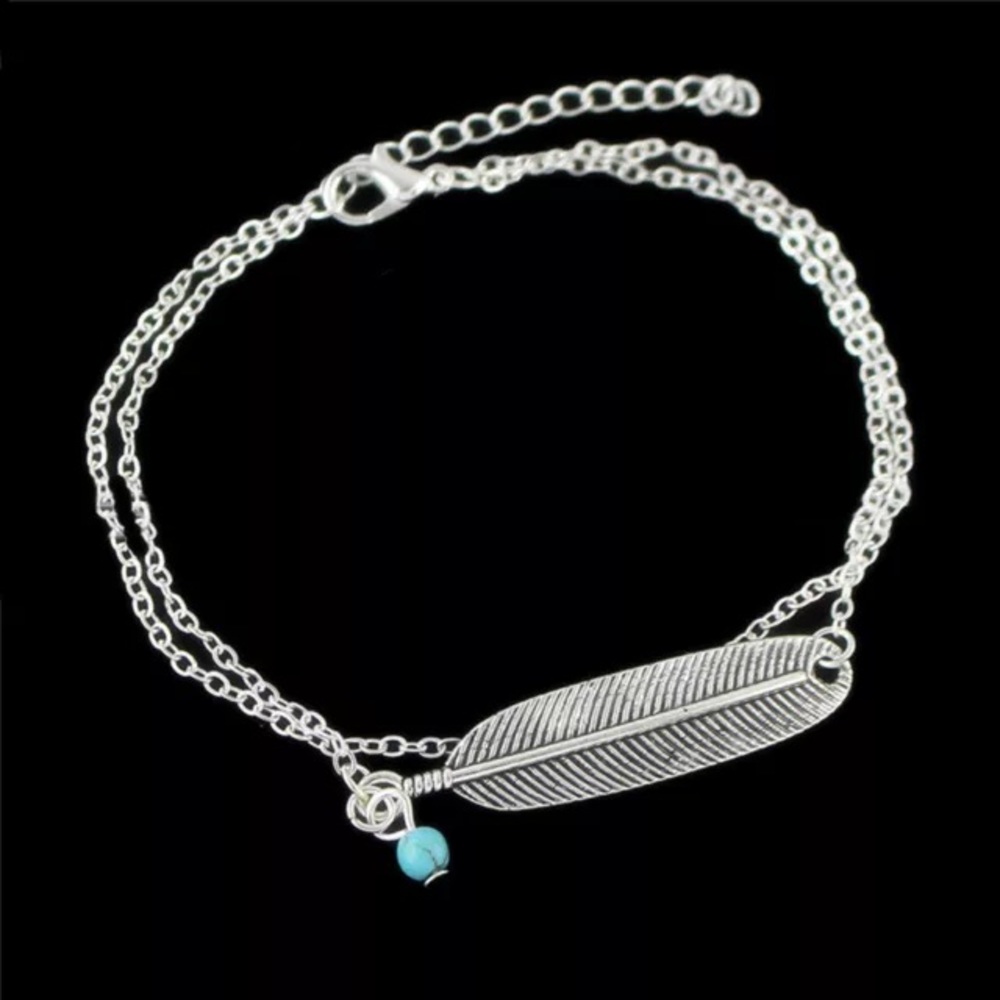 2 left🔴🆕Silver leaf with turquoise bead anklet