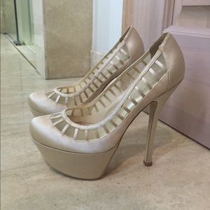 Bebe nude satin Platform pumps 5 inch