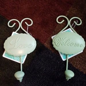 Pair of Metal "Welcome" and "Love" Hooks