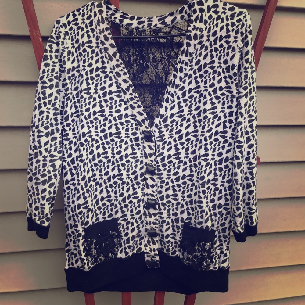Black and White Animal Print Cardigan-Forever 21
