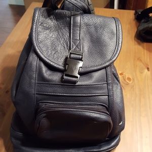 Navy Leather Backpack Purse Adjustable
