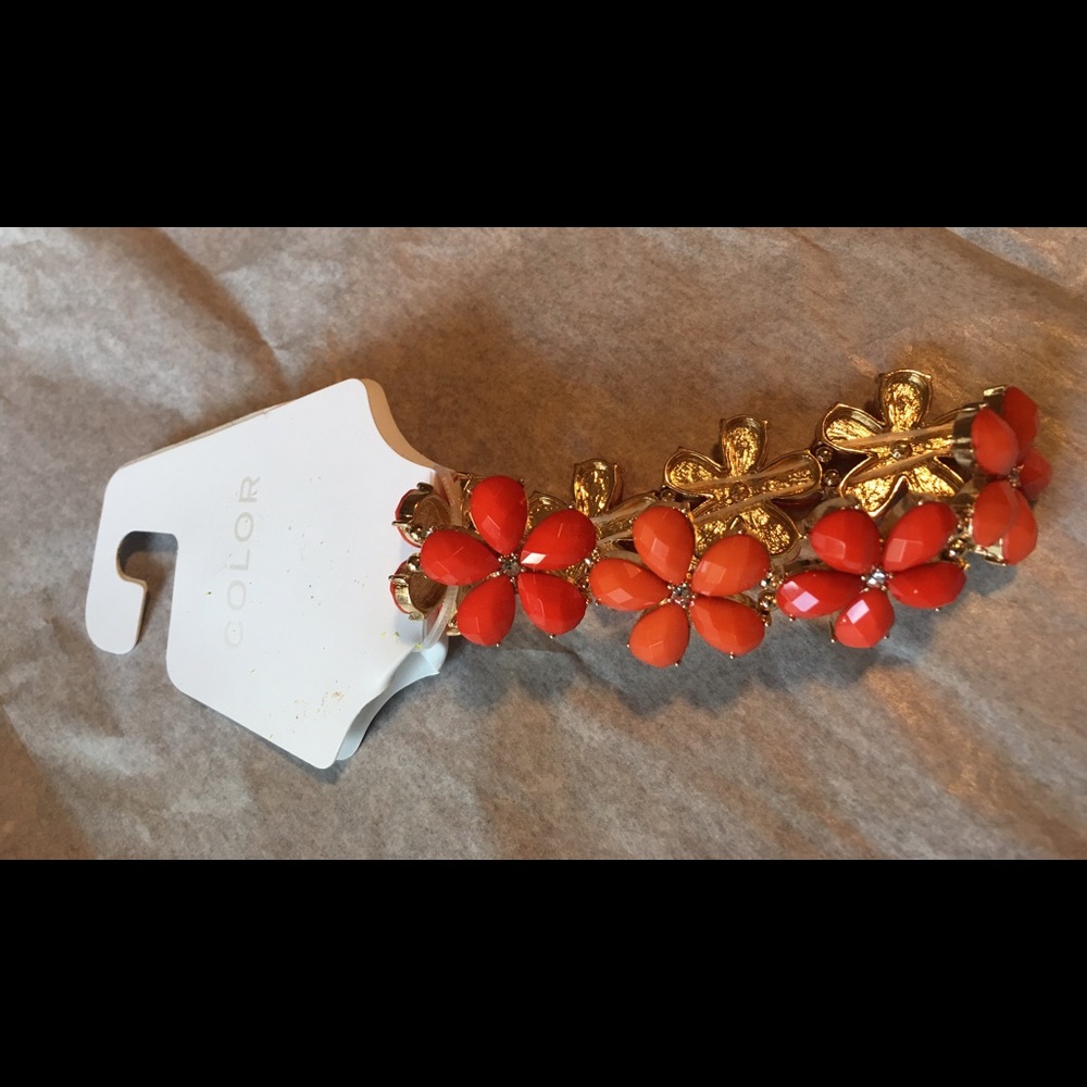 Color Orange & tangerine/ gold stretch bracelet