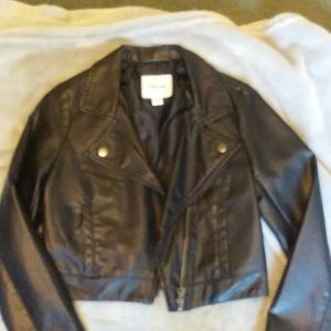 Girls black faux leather jacket.  Size M