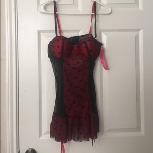 Black and red polka dots lingerie.