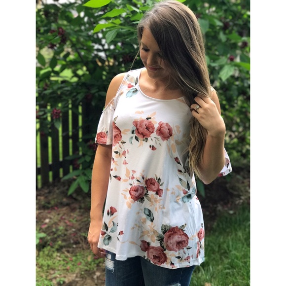 SOLD OUT Rose & Sage Floral Cold Shoulder Top - Picture 3 of 5