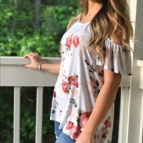 SOLD OUT Rose & Sage Floral Cold Shoulder Top - Picture 5 of 5