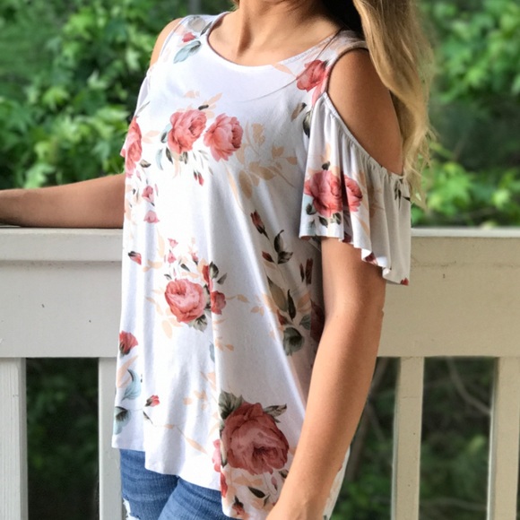 SOLD OUT Rose & Sage Floral Cold Shoulder Top - Picture 2 of 5