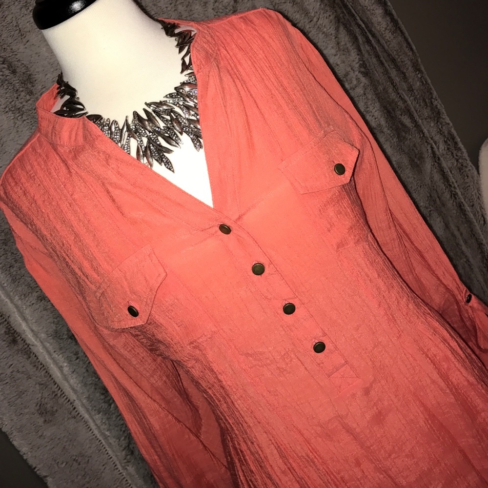 Coral Half Button Down Top
