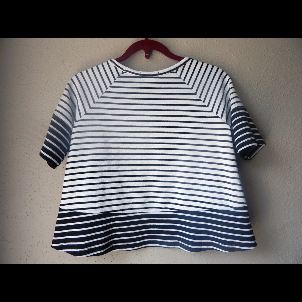 Colorblock Mixed Striped Flutter Swing T-Shirt Top - image 7