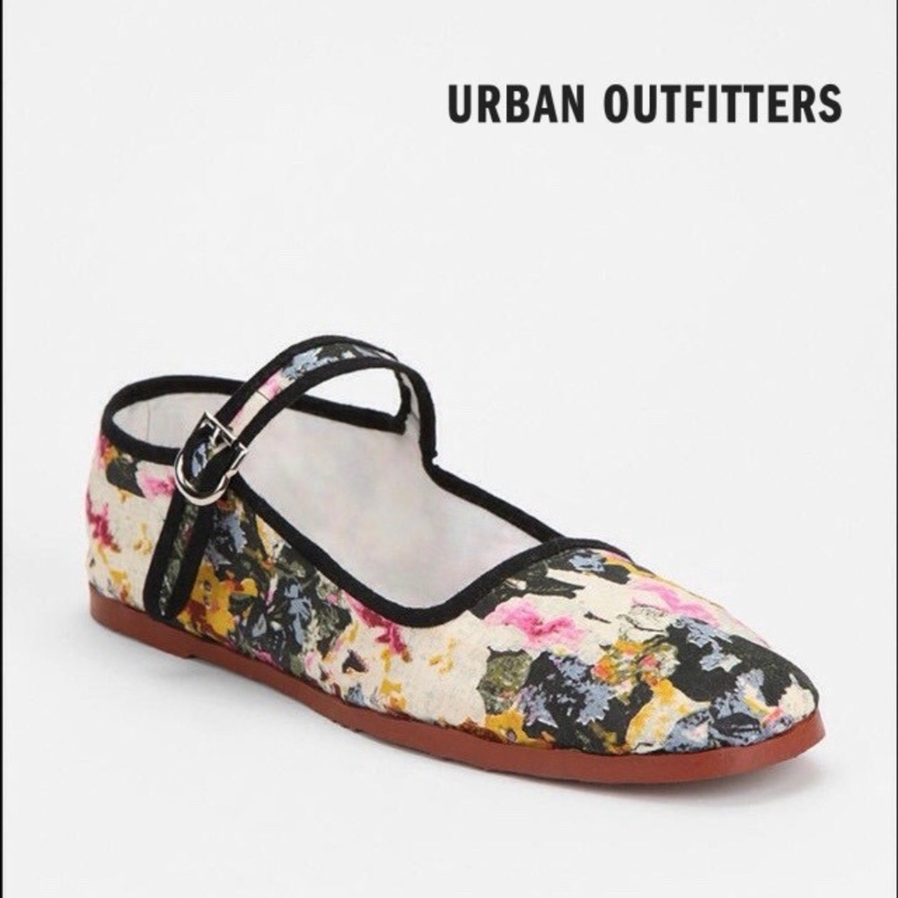 Urban Outfitters Floral Cotton Mary Jane Flats