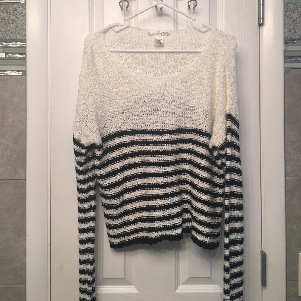 White and black striped sweater