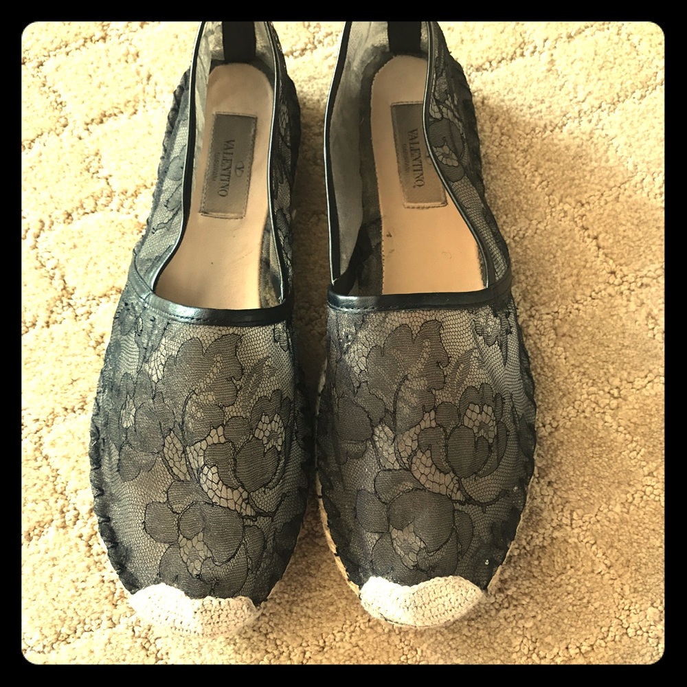 Valentino black lace espadrilles. Size 39. $495