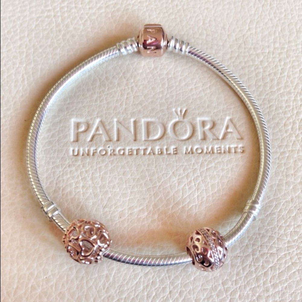 ✨Pandora Silver Charm Bracelet With Rose Clasp✨
