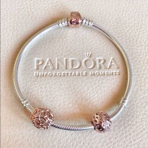 ✨Pandora Silver Charm Bracelet With Rose Clasp✨